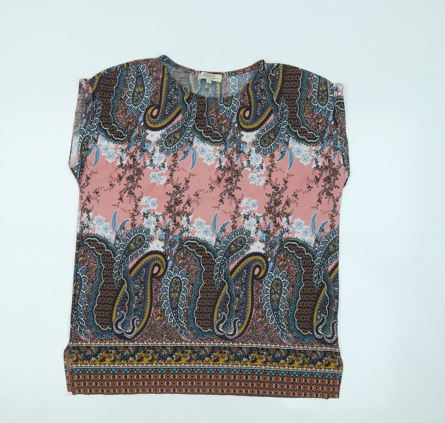 Papaya Womens Multicoloured Floral Polyester Basic T-Shirt Size 12 Round Neck