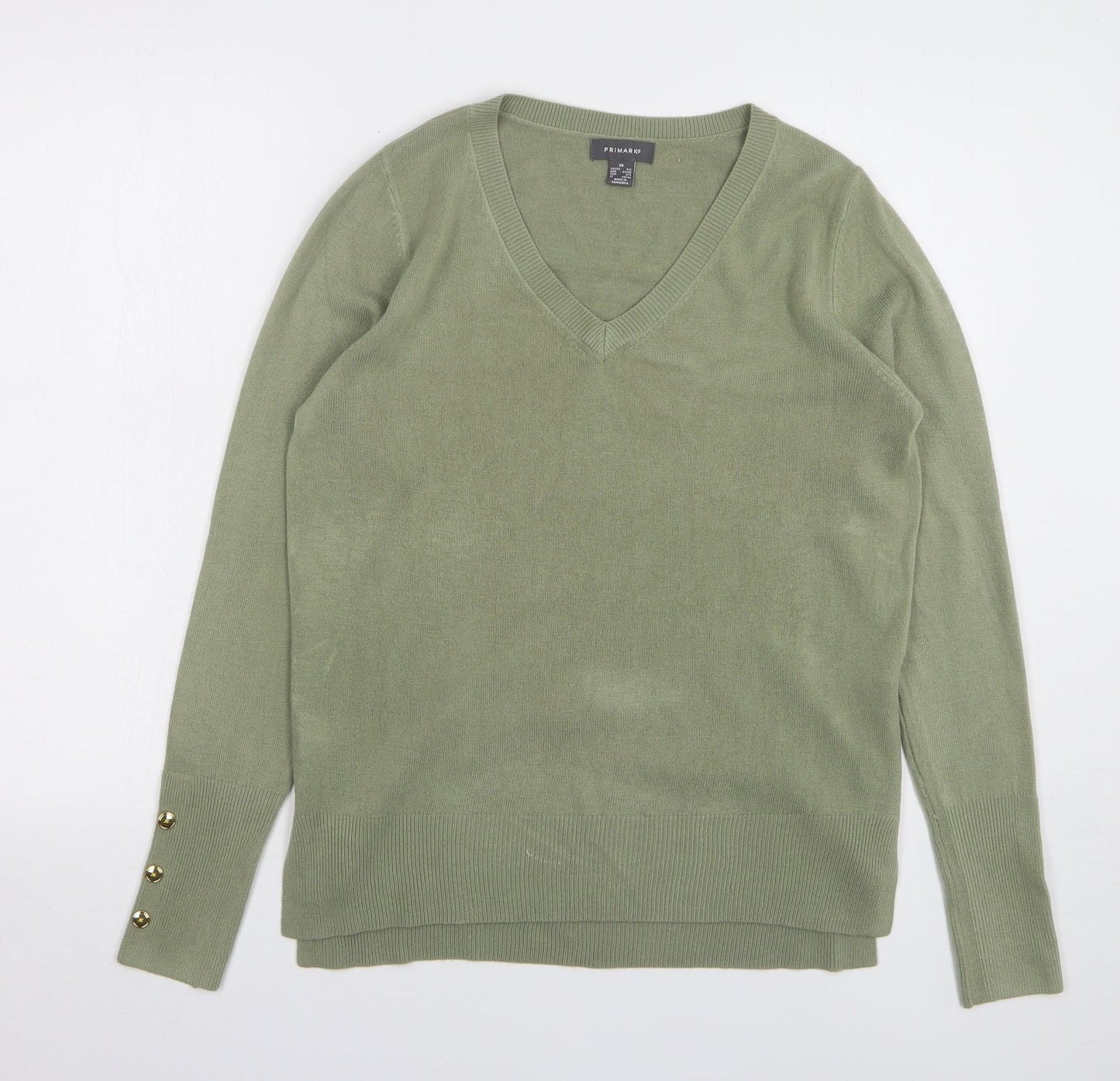Primark Womens Green V-Neck Acrylic Pullover Jumper Size 6