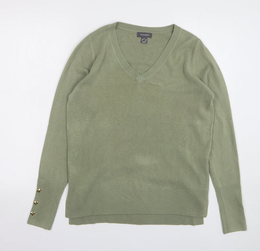 Primark Womens Green V-Neck Acrylic Pullover Jumper Size 6