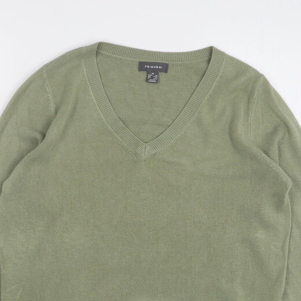 Primark Womens Green V-Neck Acrylic Pullover Jumper Size 6