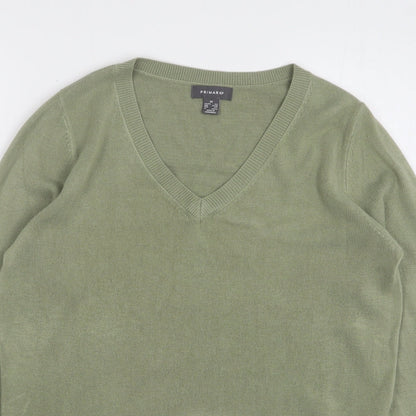 Primark Womens Green V-Neck Acrylic Pullover Jumper Size 6