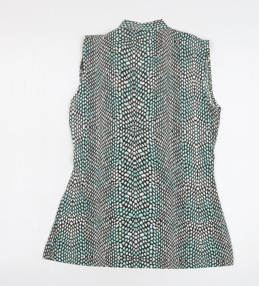 Olsen Womens Green Geometric Polyamide Basic Button-Up Size 10 V-Neck