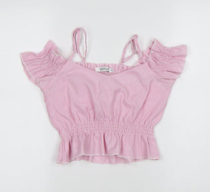 Womens UK Size 6 diffuse Pink Cropped T-Shirt