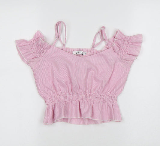 Womens UK Size 6 diffuse Pink Cropped T-Shirt