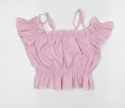 Womens UK Size 6 diffuse Pink Cropped T-Shirt