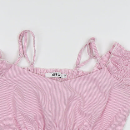 Womens UK Size 6 diffuse Pink Cropped T-Shirt