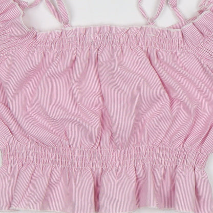 Womens UK Size 6 diffuse Pink Cropped T-Shirt