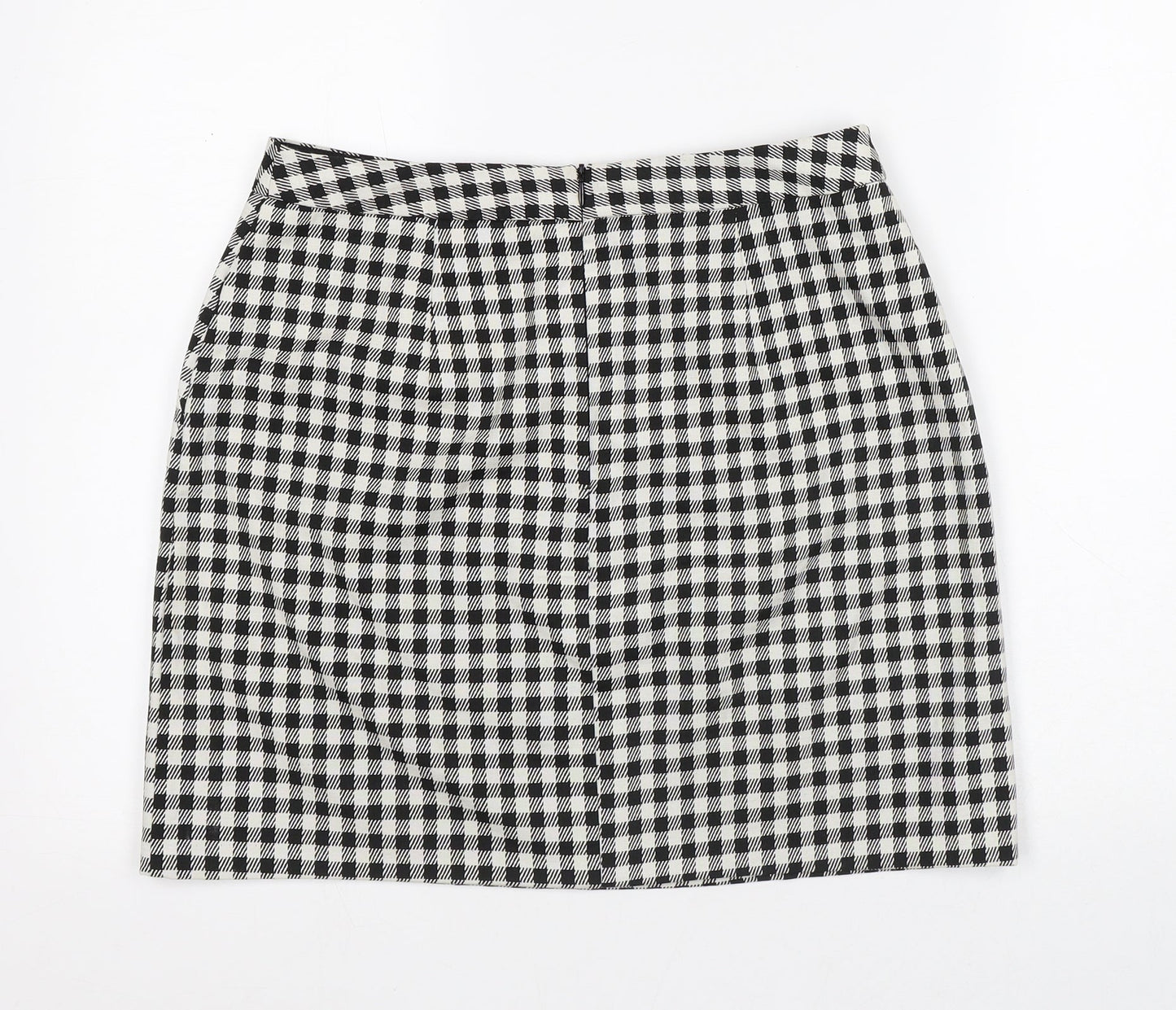 Papaya Womens White Check Polyester A-Line Skirt Size 10 Regular Zip