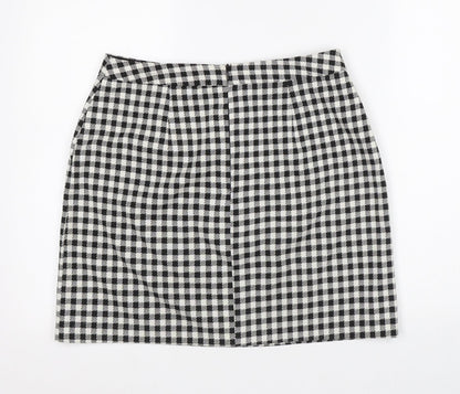 Papaya Womens White Check Polyester A-Line Skirt Size 10 Regular Zip