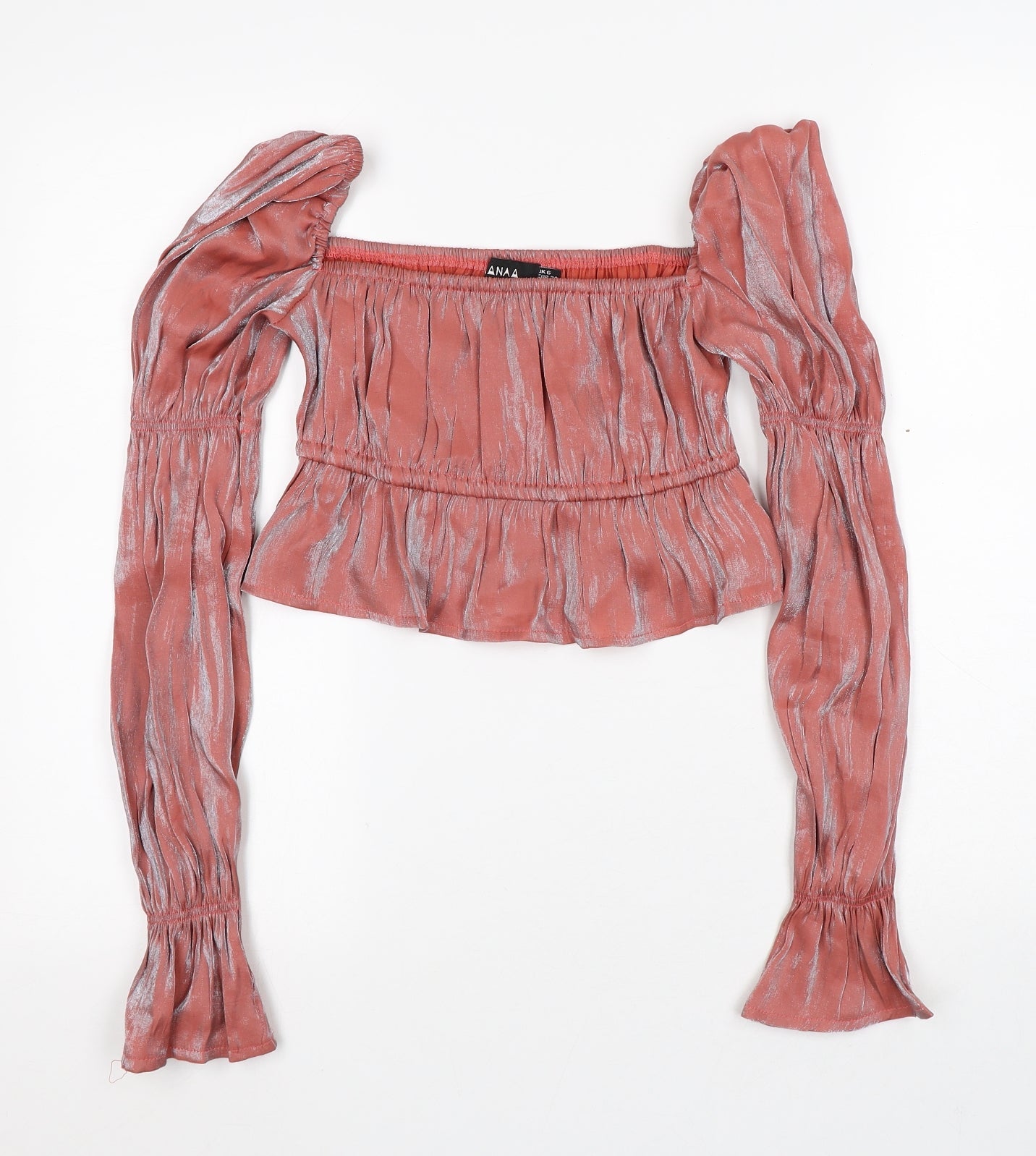 Nanana Womens Pink Polyester Cropped Blouse Size 6 Round Neck