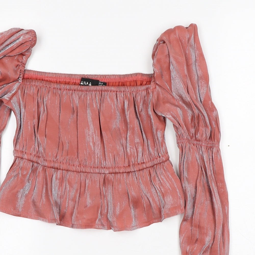 Nanana Womens Pink Polyester Cropped Blouse Size 6 Round Neck