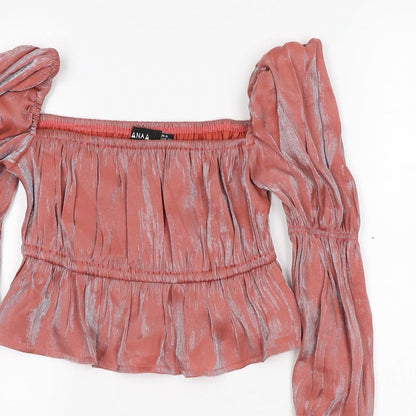 Nanana Womens Pink Polyester Cropped Blouse Size 6 Round Neck