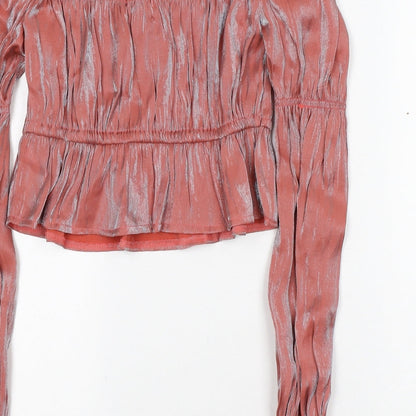 Nanana Womens Pink Polyester Cropped Blouse Size 6 Round Neck