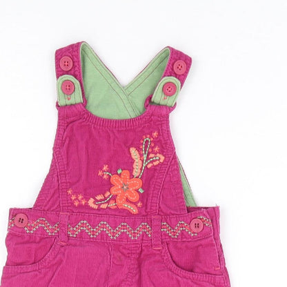 Marks and Spencer Girls Purple Floral 100% Cotton Pinafore/Dungaree Dress Size 6-9 Months Square Neck Button