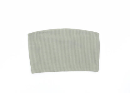 Primark Womens Green Polyester Cropped T-Shirt Size XS Off the Shoulder - Ribbed Bandeau