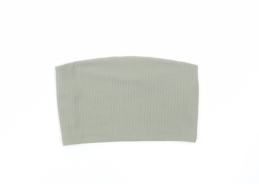 Primark Womens Green Polyester Cropped T-Shirt Size XS Off the Shoulder - Ribbed Bandeau