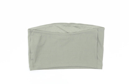 Primark Womens Green Polyester Cropped T-Shirt Size XS Off the Shoulder - Ribbed Bandeau