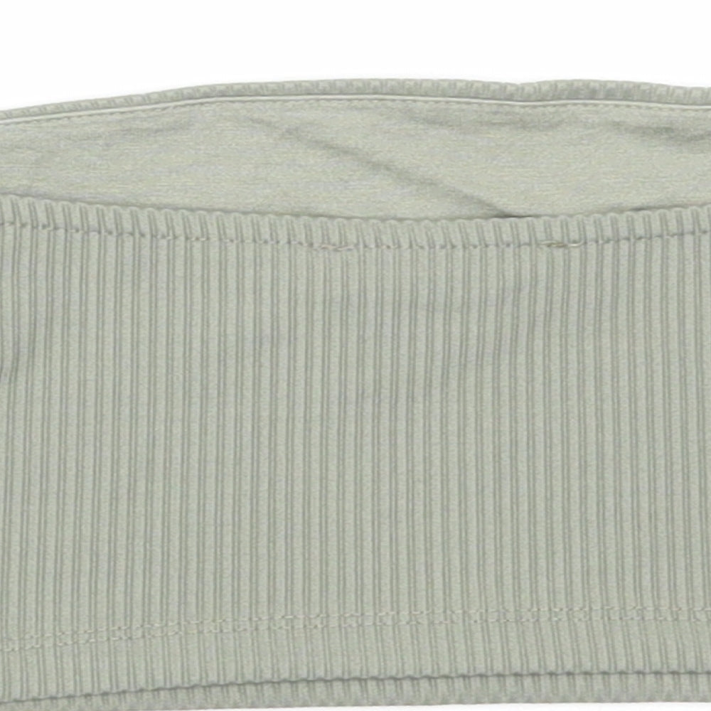 Primark Womens Green Polyester Cropped T-Shirt Size XS Off the Shoulder - Ribbed Bandeau