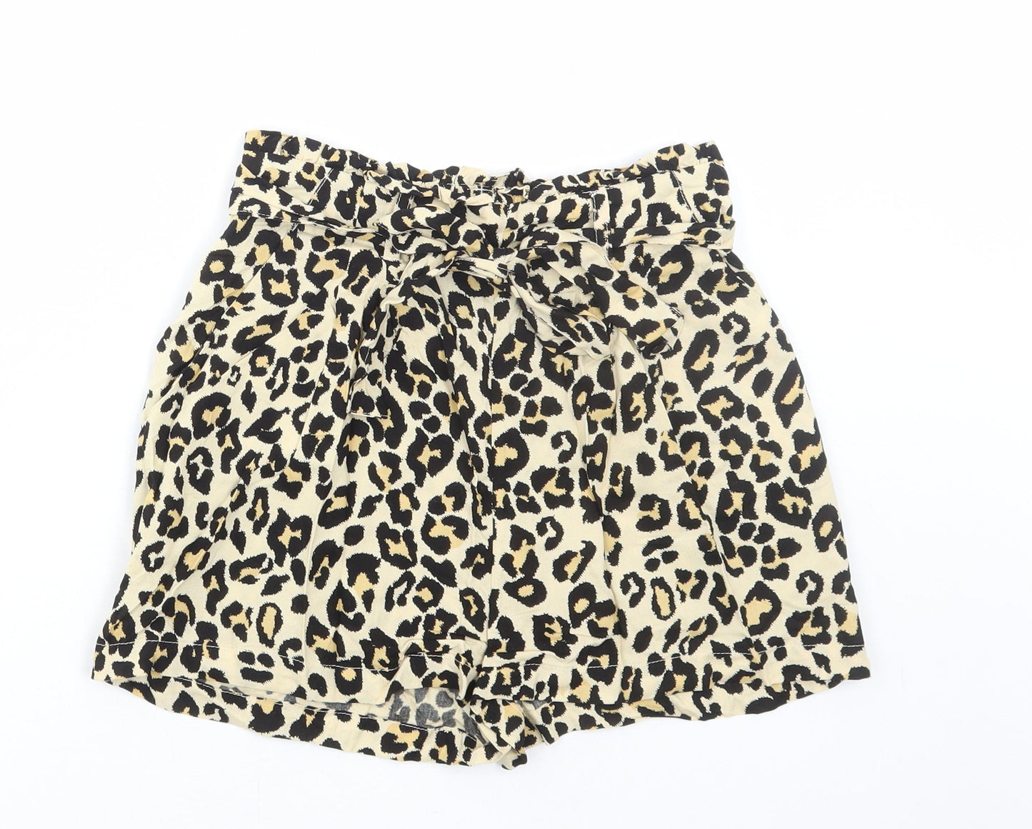 Primark Womens Brown Animal Print Viscose Paperbag Shorts Size 4 Regular Tie - Leopard Print