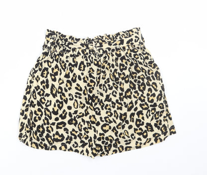 Primark Womens Brown Animal Print Viscose Paperbag Shorts Size 4 Regular Tie - Leopard Print