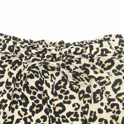 Primark Womens Brown Animal Print Viscose Paperbag Shorts Size 4 Regular Tie - Leopard Print