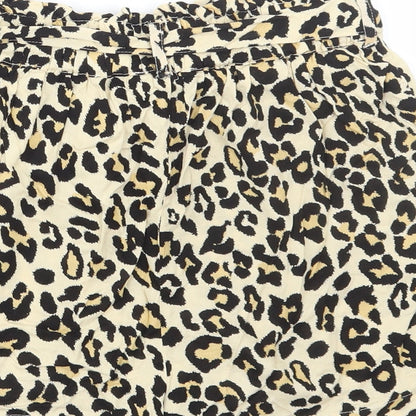 Primark Womens Brown Animal Print Viscose Paperbag Shorts Size 4 Regular Tie - Leopard Print