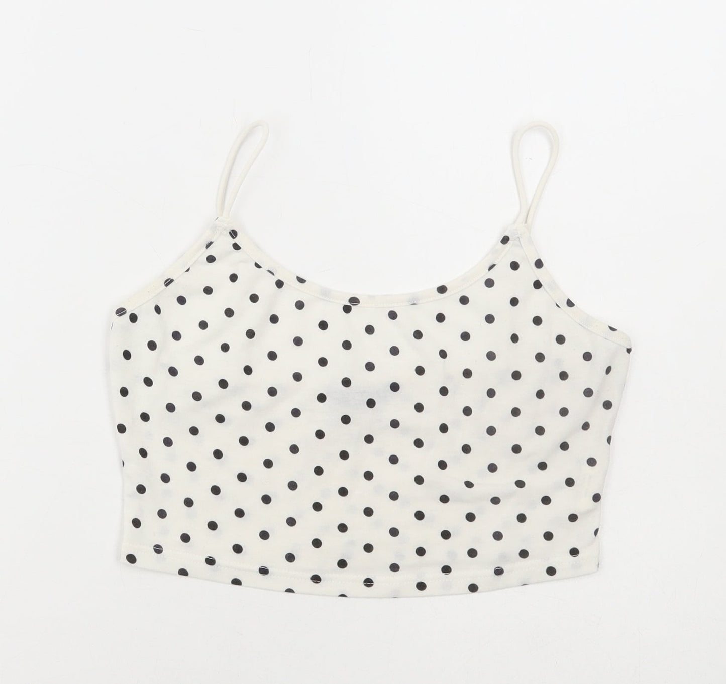 SheIn Womens White Polka Dot Polyester Cropped Tank Size XS Scoop Neck