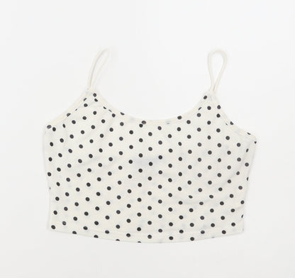 SheIn Womens White Polka Dot Polyester Cropped Tank Size XS Scoop Neck