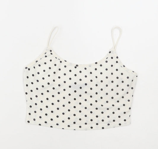 SheIn Womens White Polka Dot Polyester Cropped Tank Size XS Scoop Neck