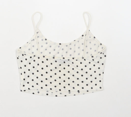SheIn Womens White Polka Dot Polyester Cropped Tank Size XS Scoop Neck