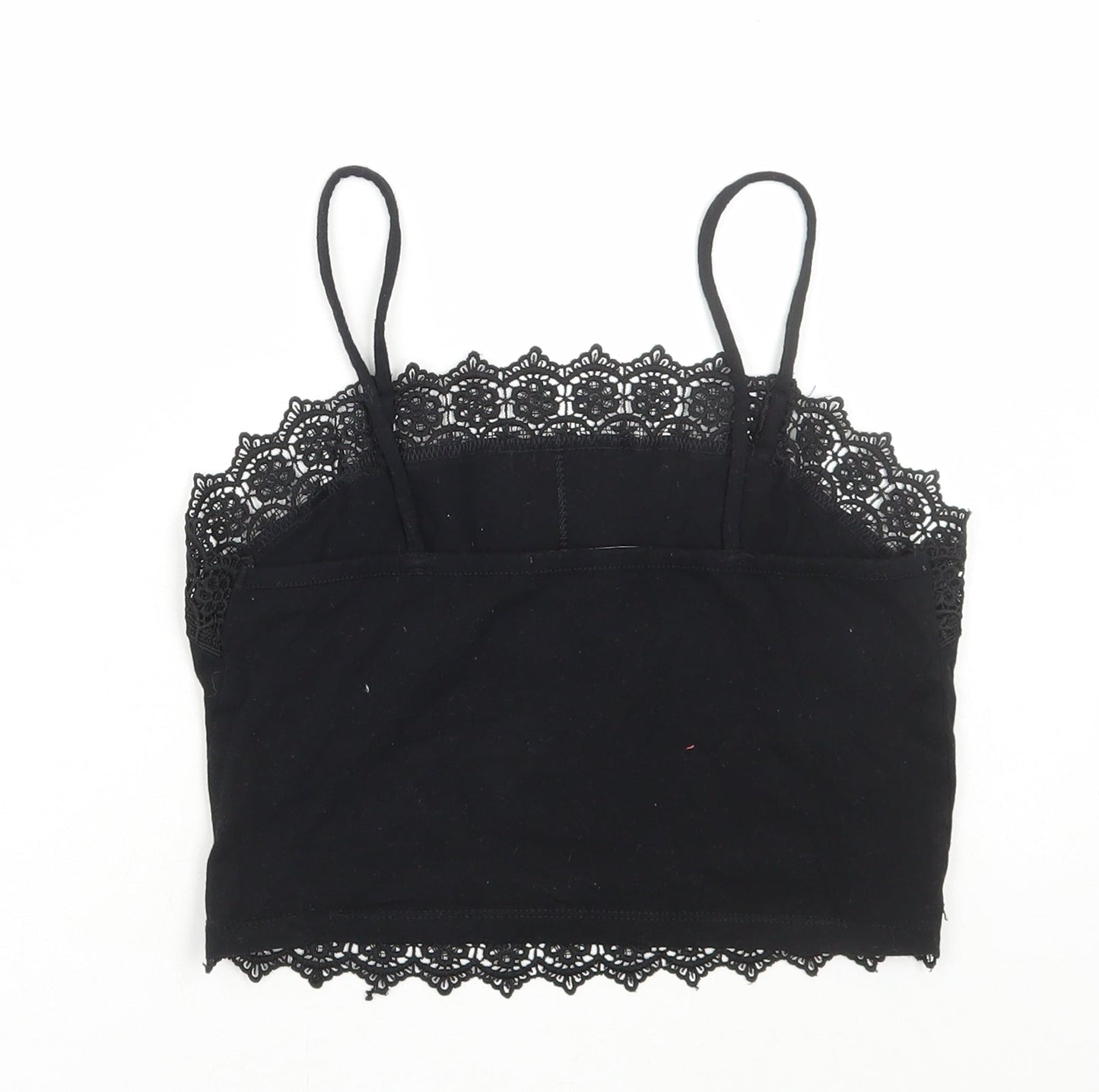 Primark Womens Black Cotton Camisole T-Shirt Size XS Square Neck - Lace Detail