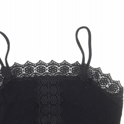 Primark Womens Black Cotton Camisole T-Shirt Size XS Square Neck - Lace Detail