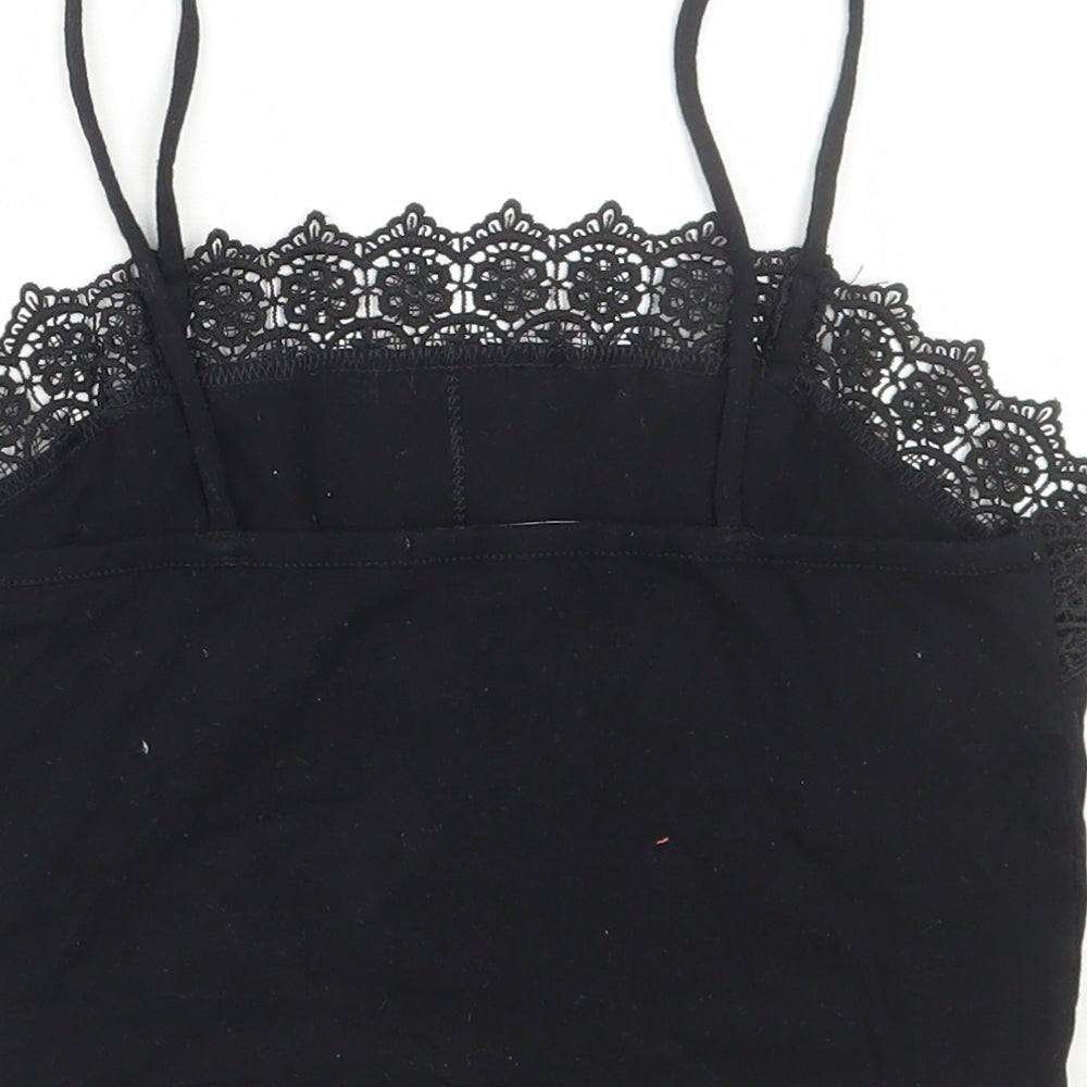 Primark Womens Black Cotton Camisole T-Shirt Size XS Square Neck - Lace Detail