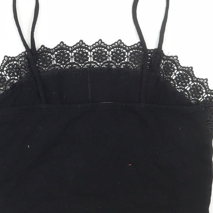 Primark Womens Black Cotton Camisole T-Shirt Size XS Square Neck - Lace Detail