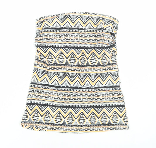 Matalan Womens Multicoloured Geometric Cotton Basic T-Shirt Size 8 Off the Shoulder - Tube Top