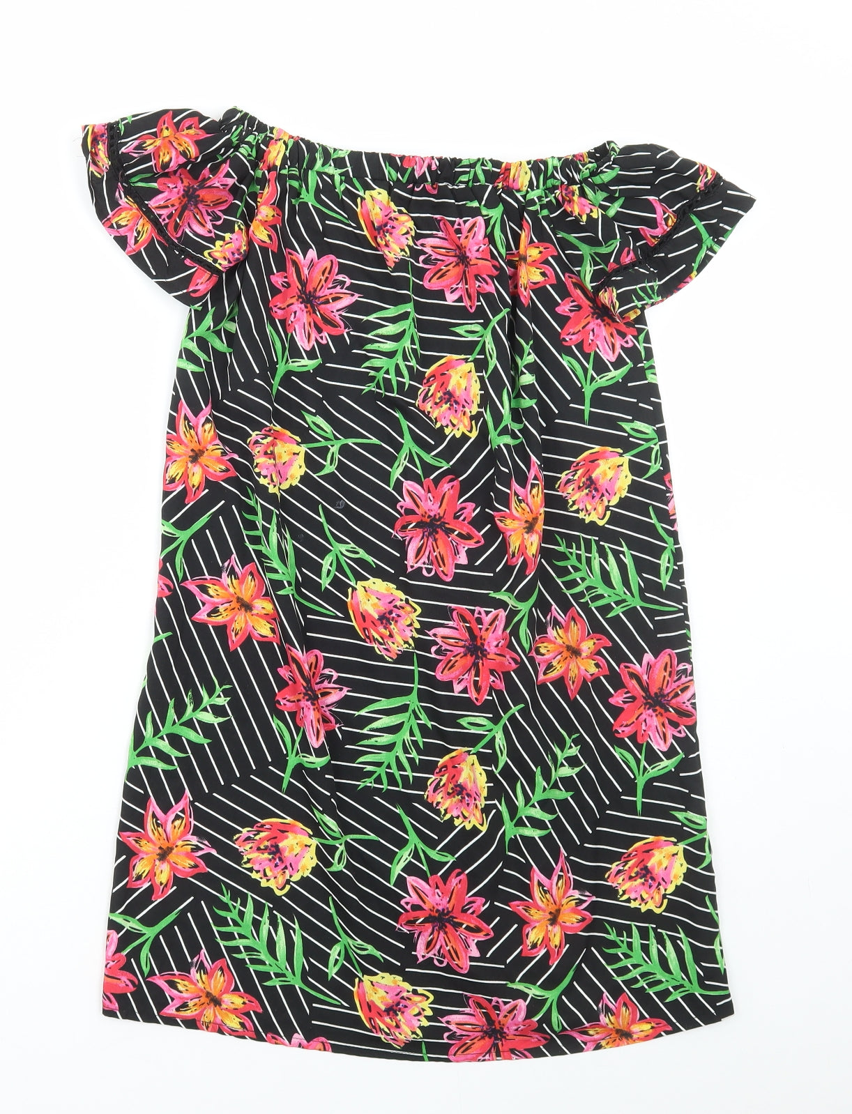 Primark Womens Black Floral Polyester A-Line Size 4 Off the Shoulder Pullover