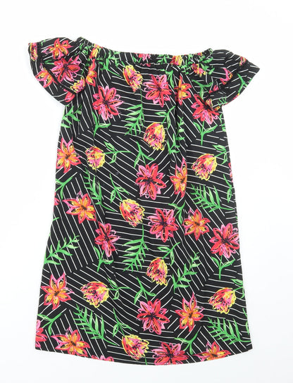 Primark Womens Black Floral Polyester A-Line Size 4 Off the Shoulder Pullover