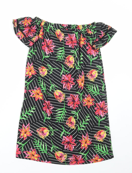 Primark Womens Black Floral Polyester A-Line Size 4 Off the Shoulder Pullover