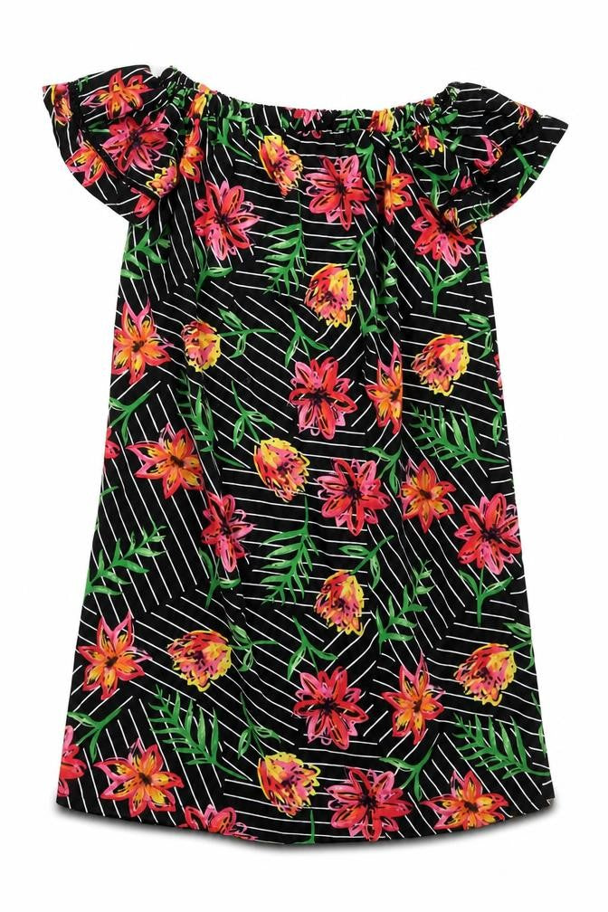 Primark Womens Black Floral Polyester A-Line Size 4 Off the Shoulder Pullover