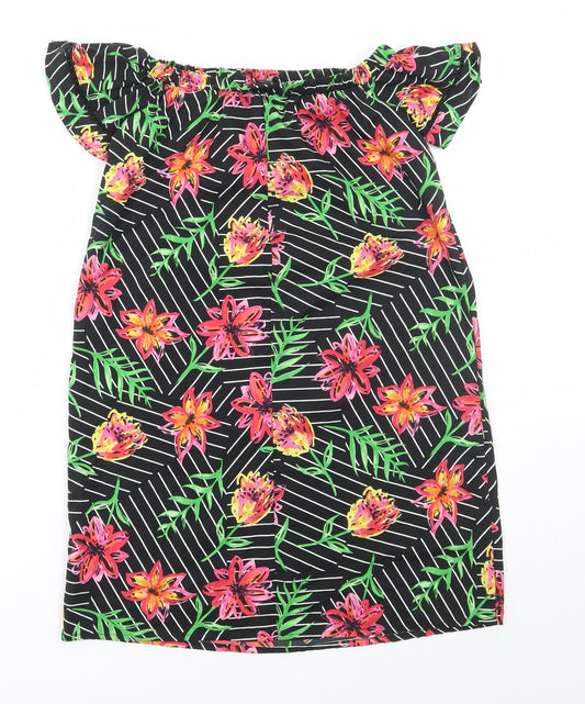 Primark Womens Black Floral Polyester A-Line Size 4 Off the Shoulder Pullover