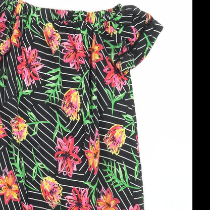 Primark Womens Black Floral Polyester A-Line Size 4 Off the Shoulder Pullover