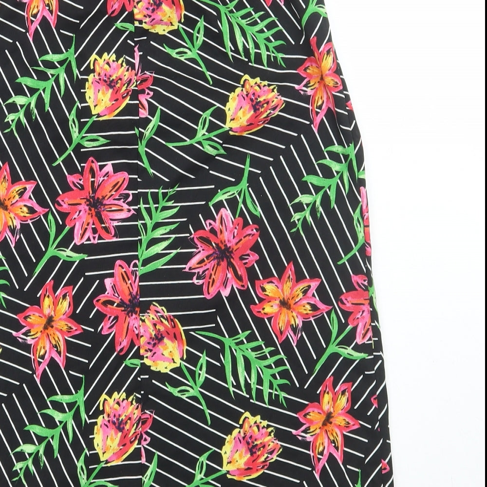 Primark Womens Black Floral Polyester A-Line Size 4 Off the Shoulder Pullover