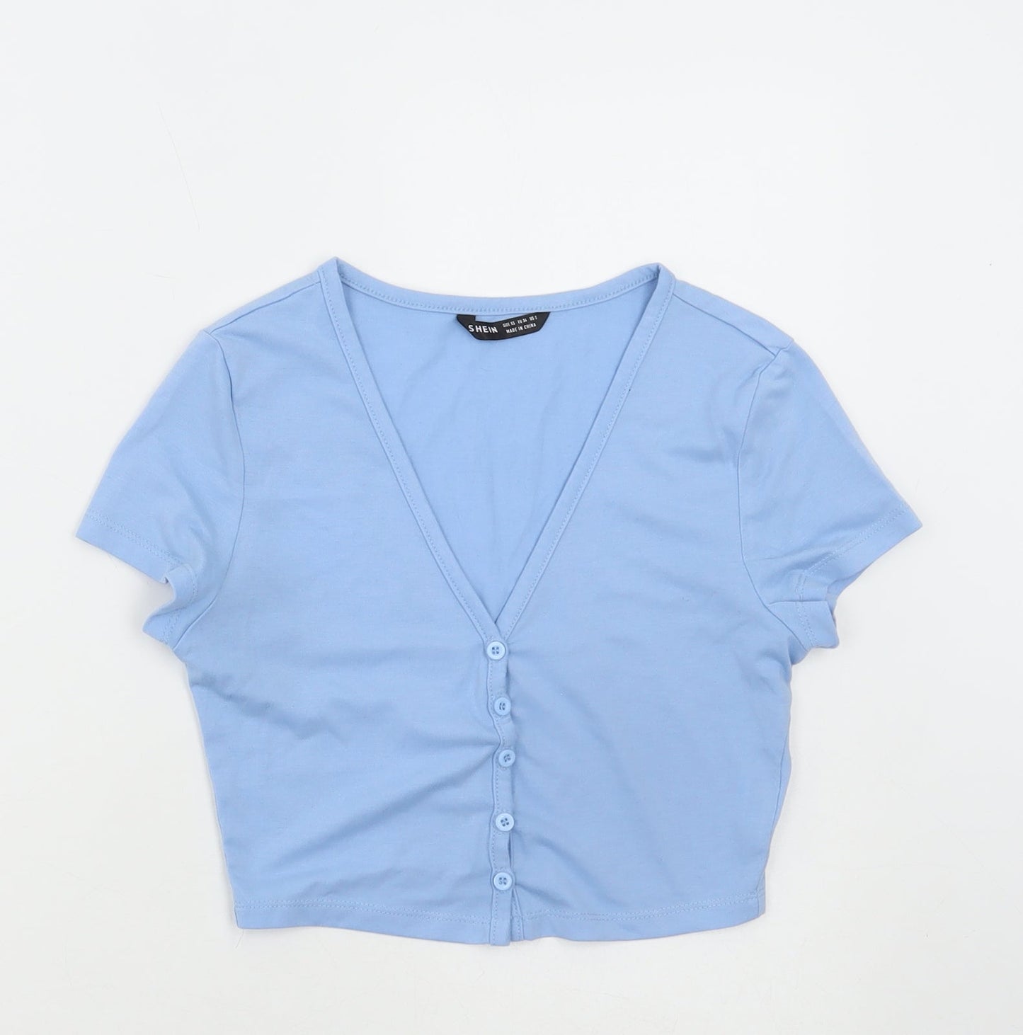 SheIn Womens Blue Polyester Cropped T-Shirt Size XS V-Neck