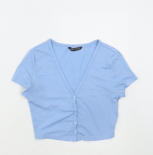 SheIn Womens Blue Polyester Cropped T-Shirt Size XS V-Neck