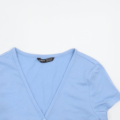 SheIn Womens Blue Polyester Cropped T-Shirt Size XS V-Neck