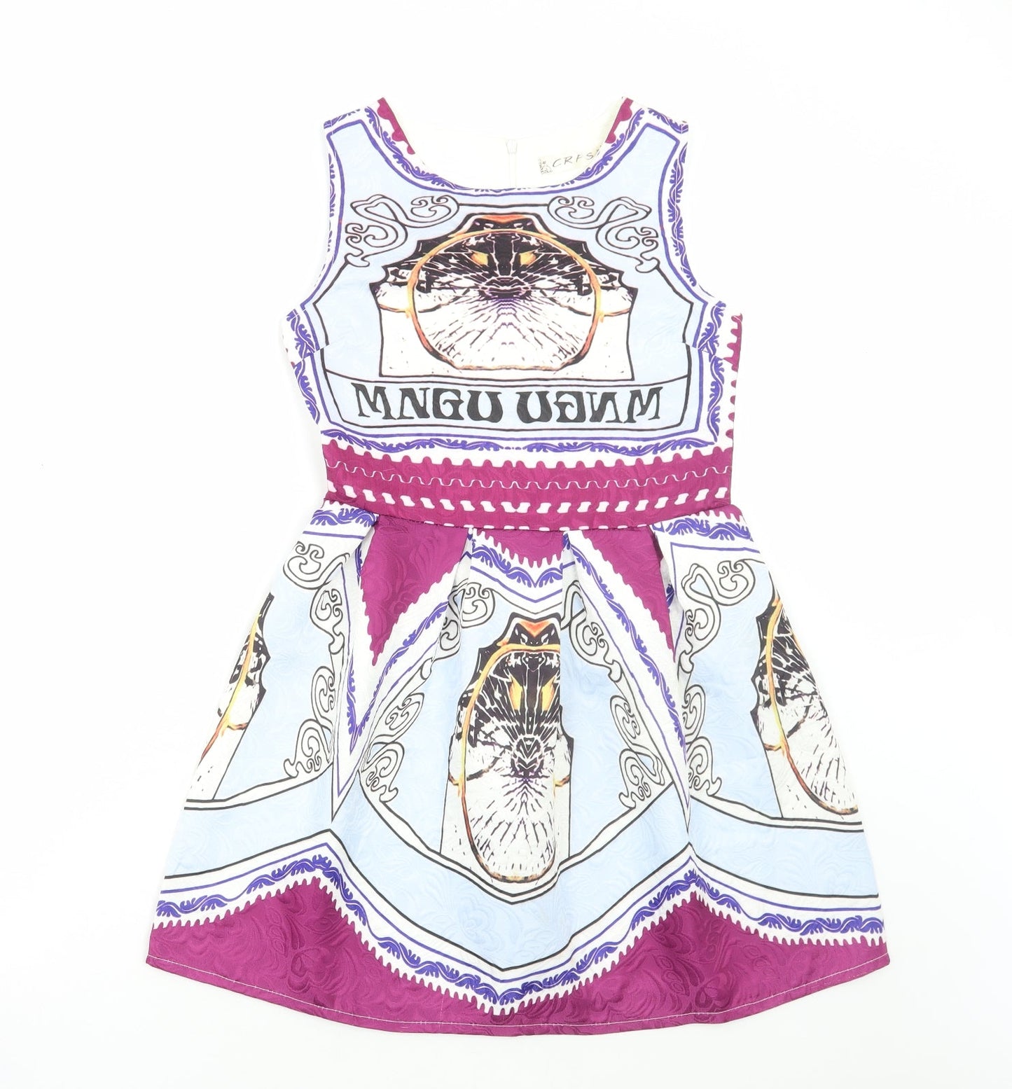 CRFS Womens Multicoloured Geometric Polyester Skater Dress Size S Round Neck Zip