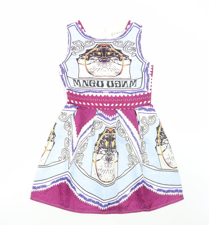 CRFS Womens Multicoloured Geometric Polyester Skater Dress Size S Round Neck Zip