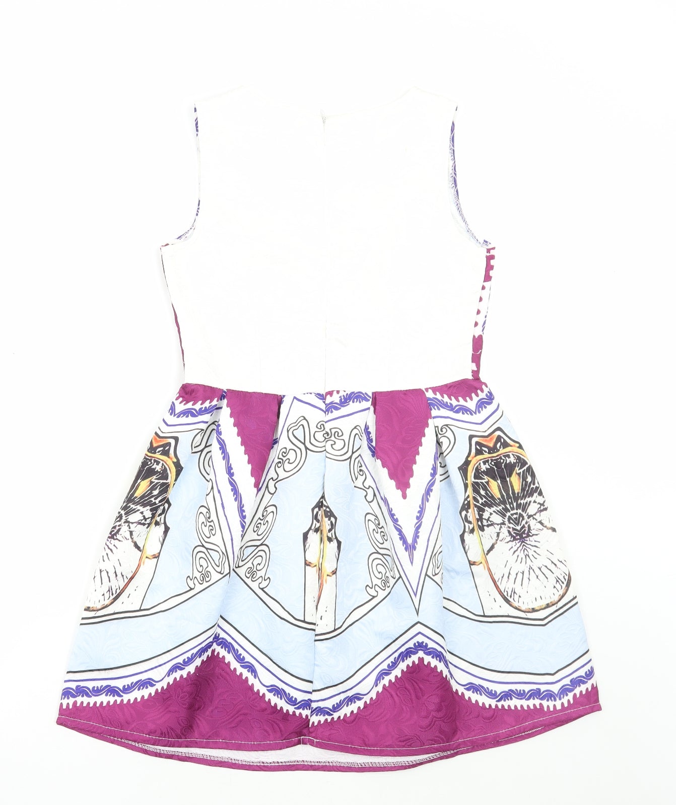 CRFS Womens Multicoloured Geometric Polyester Skater Dress Size S Round Neck Zip