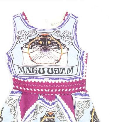 CRFS Womens Multicoloured Geometric Polyester Skater Dress Size S Round Neck Zip