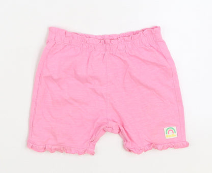 Marks and Spencer Girls Pink 100% Cotton Sweat Shorts Size 2-3 Years Regular Drawstring - Smile